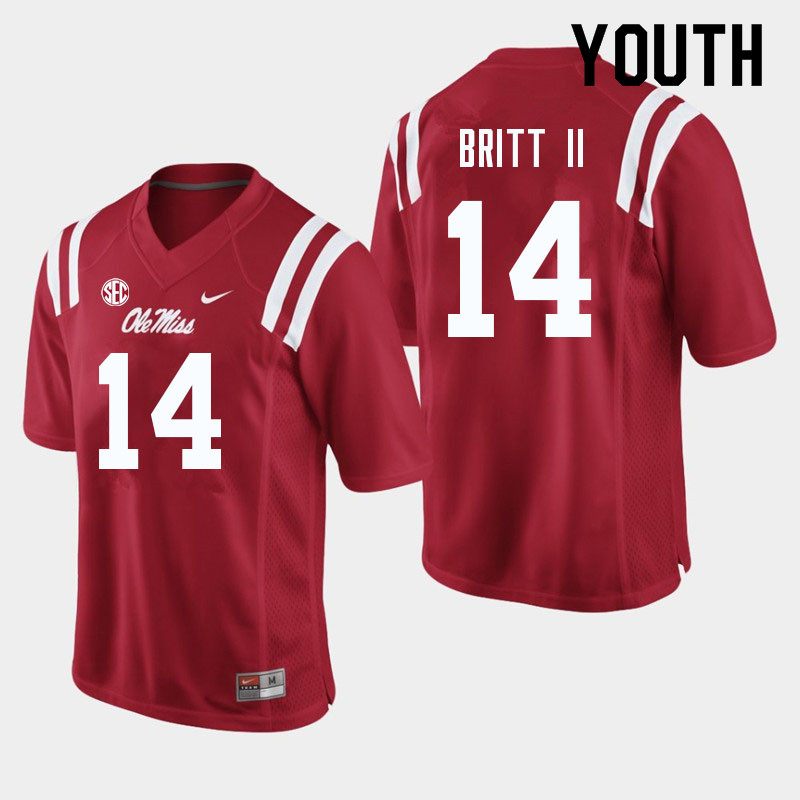 Youth #14 Marc Britt II Ole Miss Rebels College Football Jerseys Sale-Red